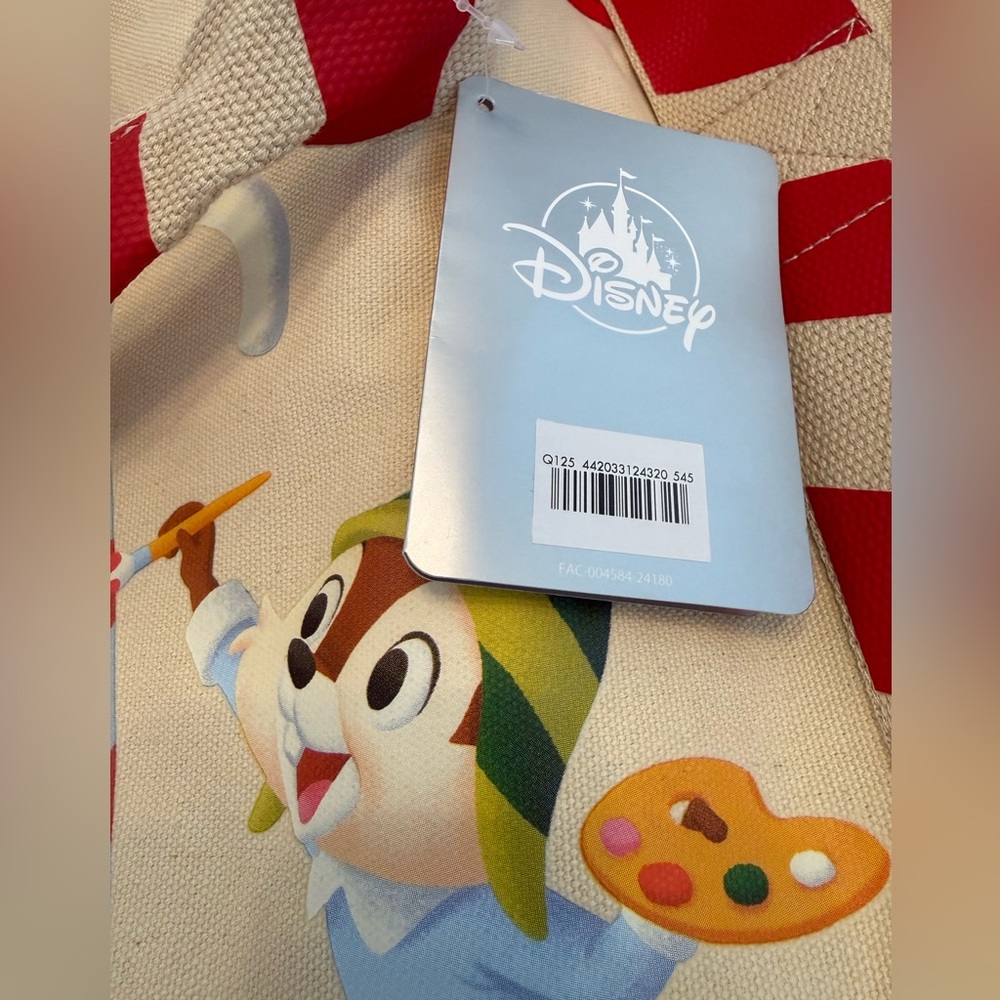 NWT Disney Chip and Dale Christmas Canvas Tote - Red and Cream - Picture 2 of 4